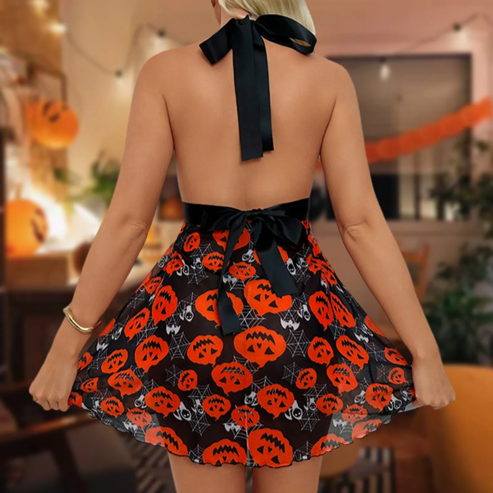 Pumpkin Print Sexy Nightdress For Women