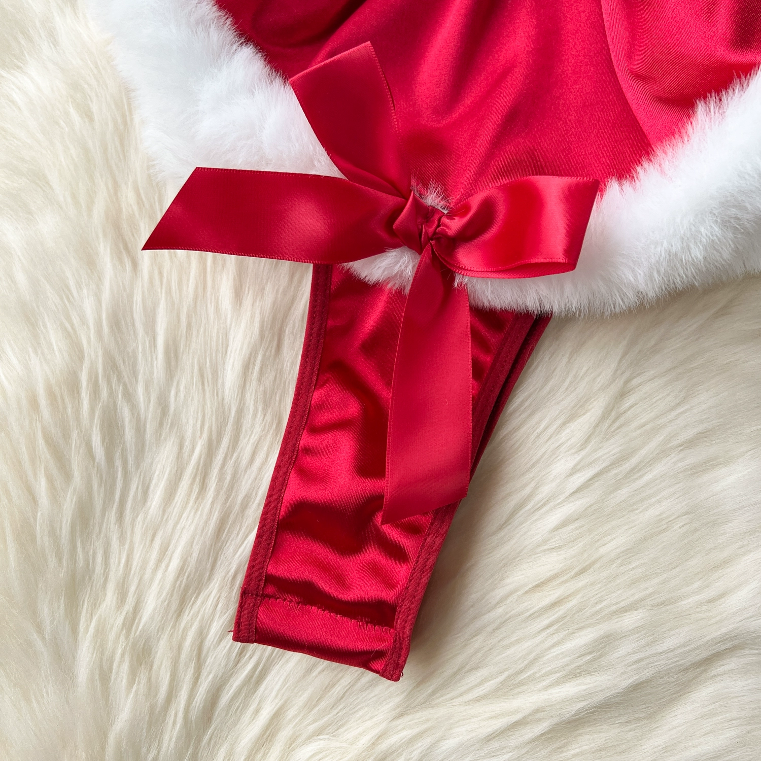 Sexy Christmas Hot Bunny Fur Combination Strappy Rompers