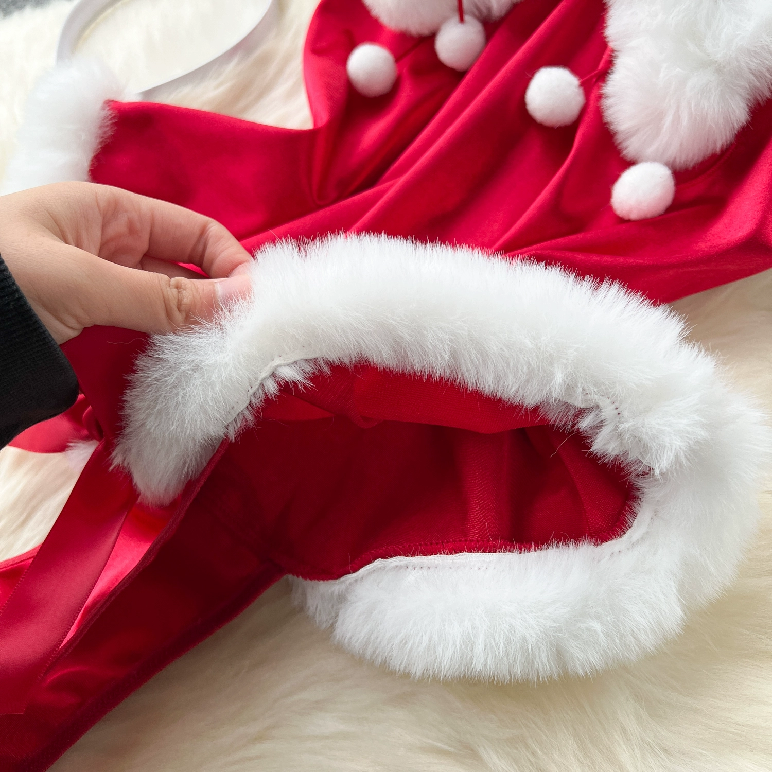 Sexy Christmas Hot Bunny Fur Combination Strappy Rompers