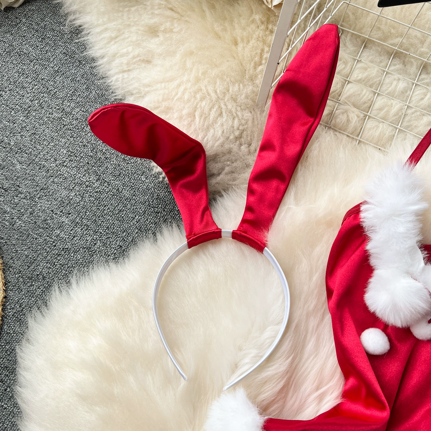 Sexy Christmas Hot Bunny Fur Combination Strappy Rompers